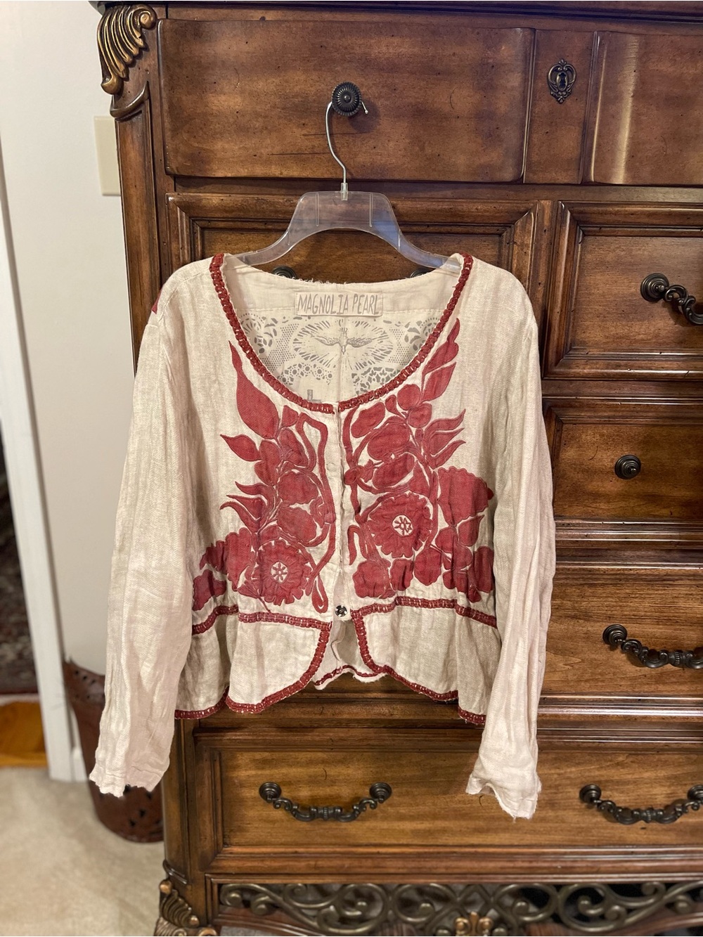 Magnolia Pearl Juno Jacket  with Red Floral Embroidery